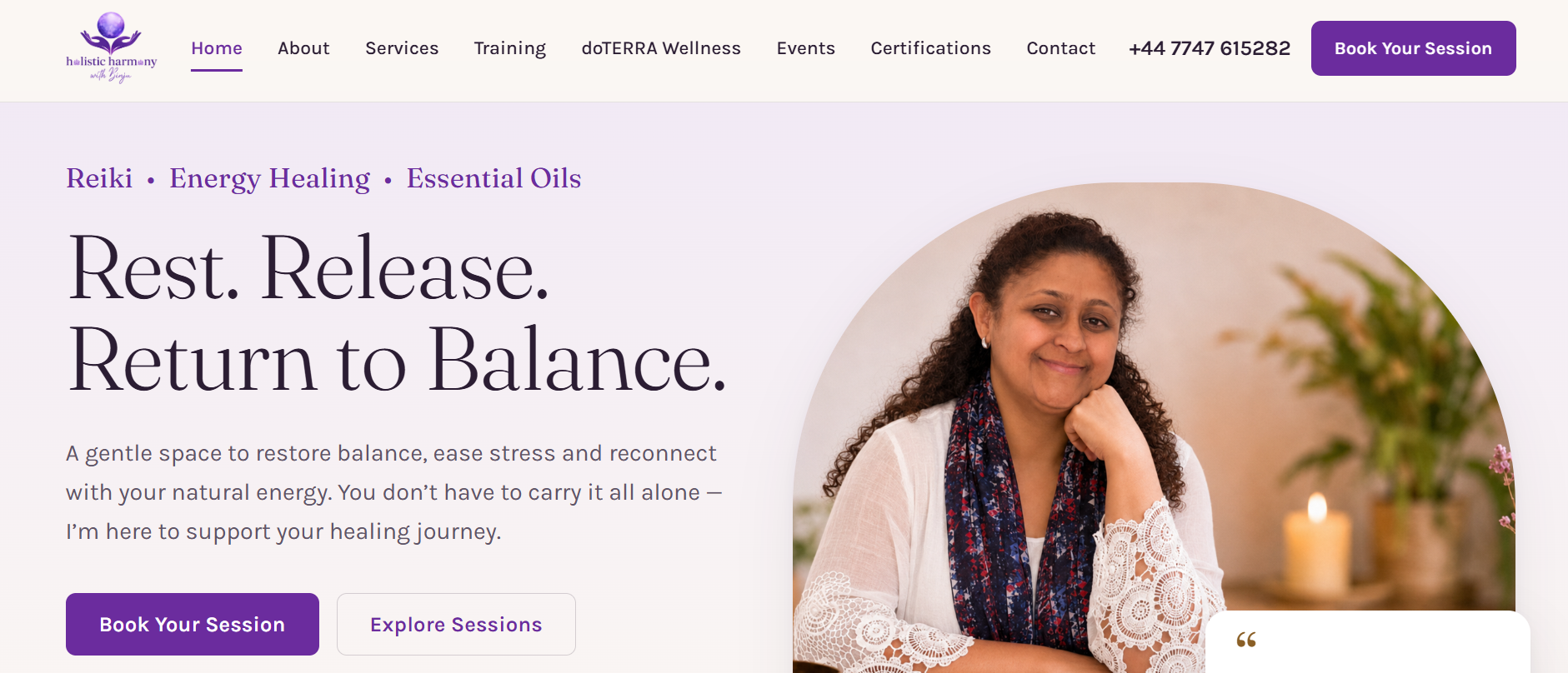 Screenshot of Holistic Harmony with Binju website